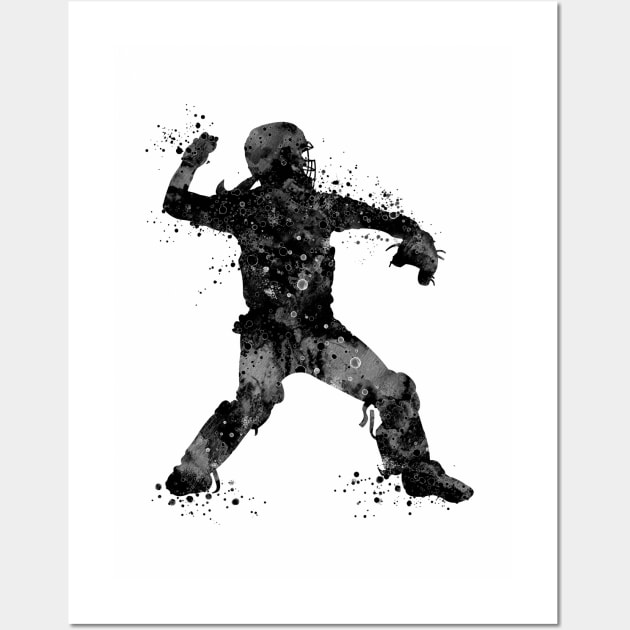 Girl Baseball Catcher Black and White Silhouette Wall Art by LotusGifts